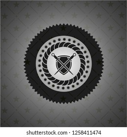 swords crossed with shield icon inside retro style black emblem
