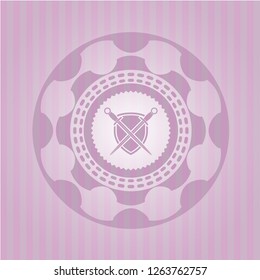 swords crossed with shield icon inside retro style pink emblem