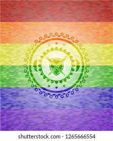 swords crossed with shield icon inside lgbt colors emblem 