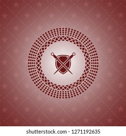 swords crossed with shield icon inside vintage red emblem
