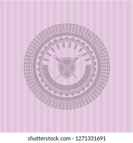 swords crossed with shield icon inside pink icon or emblem