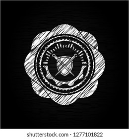 swords crossed with shield icon inside chalkboard emblem