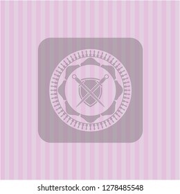 swords crossed with shield icon inside retro pink emblem