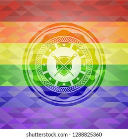 swords crossed with shield icon inside lgbt colors emblem 