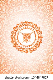 swords crossed with shield icon inside orange mosaic emblem