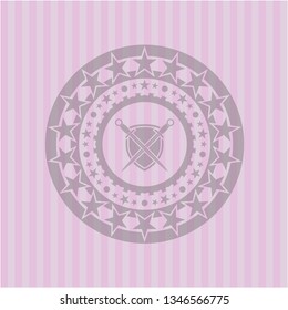 swords crossed with shield icon inside retro style pink emblem