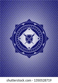 swords crossed with shield icon inside emblem with jean high quality background