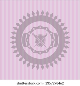 swords crossed with shield icon inside retro style pink emblem