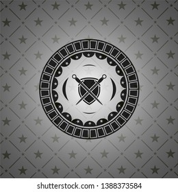 swords crossed with shield icon inside realistic dark emblem