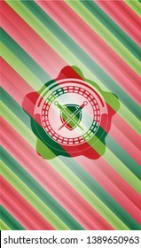swords crossed with shield icon inside christmas badge background.