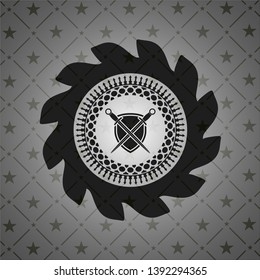 swords crossed with shield icon inside realistic black emblem