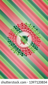 swords crossed with shield icon inside christmas emblem background.