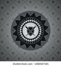swords crossed with shield icon inside realistic black emblem