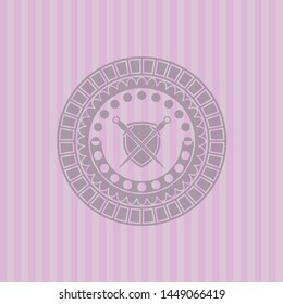 swords crossed with shield icon inside retro pink emblem