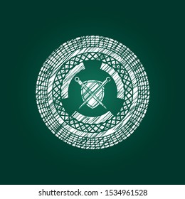 swords crossed with shield icon inside chalk emblem