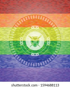 swords crossed with shield icon inside lgbt colors emblem 