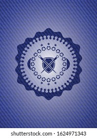 swords crossed with shield icon inside emblem with jean high quality background