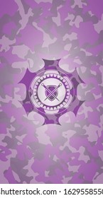 swords crossed with shield icon inside pink and purple camo texture