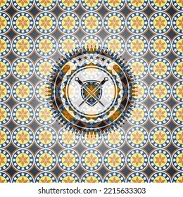 espadas cruzadas con icono de escudo dentro del emblema árabe. Decoración árabe. 