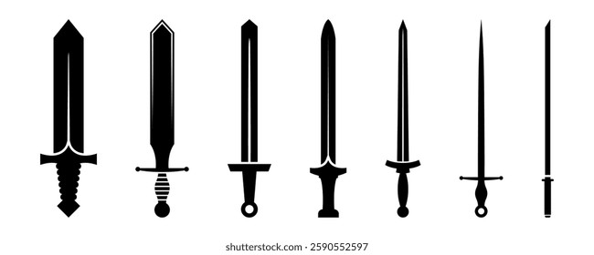 Swords and Crossed Sword Vector Icons Set
