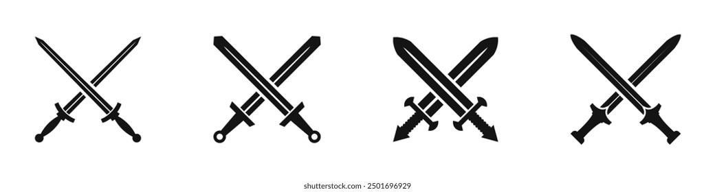 Swords crossed vector icon set. Sword flat icons.