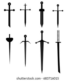 Swords and daggers vector icon set