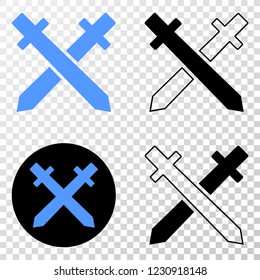 Swords EPS vector icon with contour, black and colored versions. Illustration style is flat iconic symbol on chess transparent background.