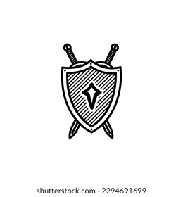 Swords, Flags, and Shield Sign Object Icons Vector
