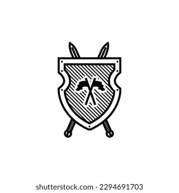 Swords, Flags, and Shield Sign Object Icons Vector