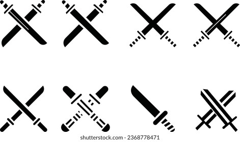Espadas planas y siluetas aisladas de fondo blanco. Conjunto de iconos de espadas antiguas. Vector. Espadas medievales