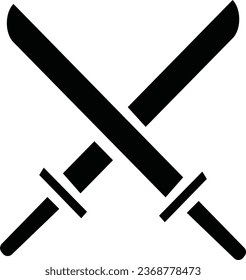 Swords in flat style and silhouettes isolated on white background. Icon set of ancient swords. Vector . Medieval swords
