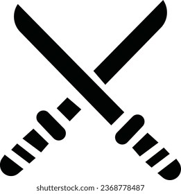 Swords in flat style and silhouettes isolated on white background. Icon set of ancient swords. Vector . Medieval swords