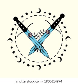 swords and flowers esoteric icon