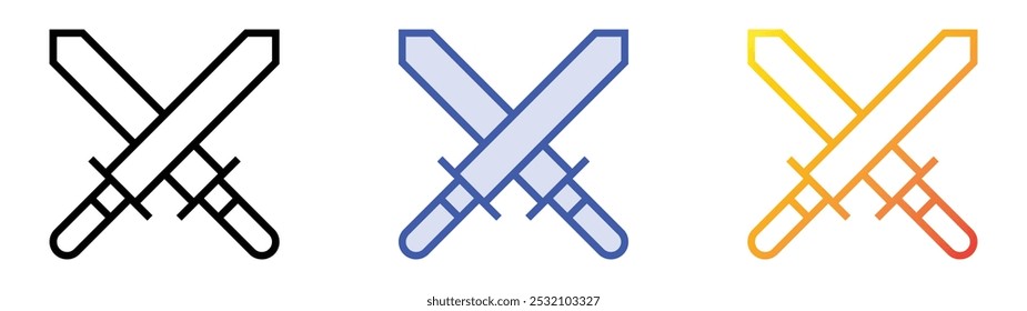 swords icon. Linear, Blue Fill and Gradient Style Design Isolated On White Background