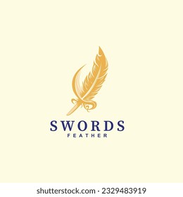 swords icon logo design template. sword and feather combination logo vector illustration