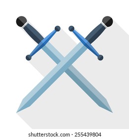 Swords icon with long shadow on white background