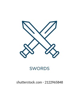 swords icon. Thin linear swords outline icon isolated on white background. Line vector swords sign, symbol for web and mobile