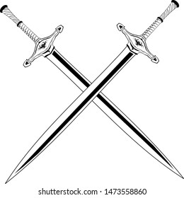 swords illustration , hand drawing ,background logo , black vector