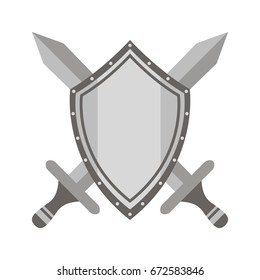 Swords intersecting and shield vector icon