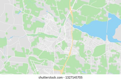 Swords, Ireland downtown street map in classic style colors with all relevant motorways, roads and railways.