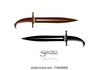 swords isolated on white background , Military sword  ancient weapon design silhouette, European straight swords., vector illustration, Daggers and Knifes Hand Drawn