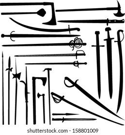 swords and knifes silhouettes - vector