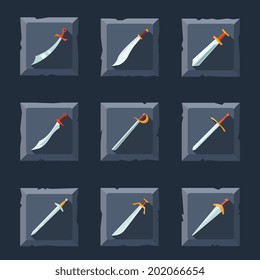 Swords knives daggers sharp blades weapon icon set isolated vector illustration