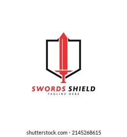swords logo design concept template swords and shield armor logo