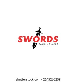 plantilla vectorial del concepto de inscripción del logotipo de espadas