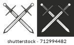 Swords logo. Vector Hand drawn Crossed swords.