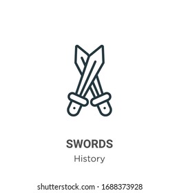 Icono de vector de esquema de espadas. Icono de espadas negras delgadas, ilustración de elemento simple vectorial plano del concepto de historial editable trazo aislado en fondo blanco