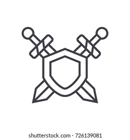 swords, protection vector line icon, sign, illustration on background, editable strokes