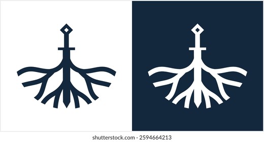 swords and root logo design icon vector