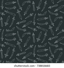 Swords sabers line seamless vector pattern